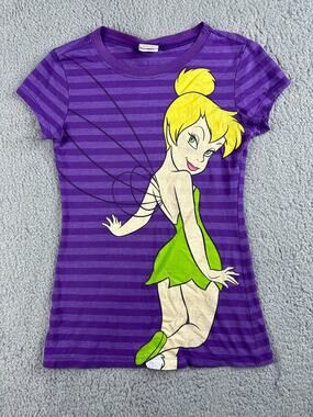 Disney Tinker Bell Graphic T Shirt Women's Small Purple Striped Fairy Character